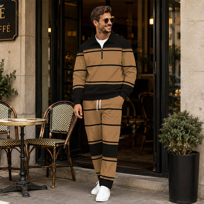 Ensemble de survêtement pour homme composé d'un sweat-shirt à demi-zip imprimé et d'un pantalon