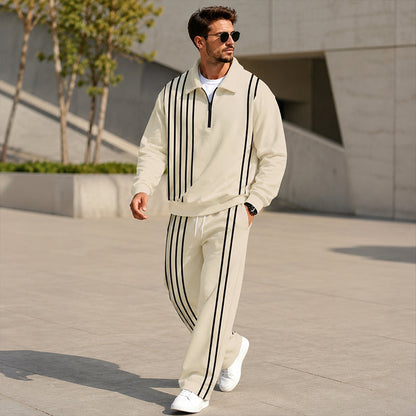 Ensemble de survêtement pour homme composé d'un sweat-shirt à demi-zip imprimé et d'un pantalon