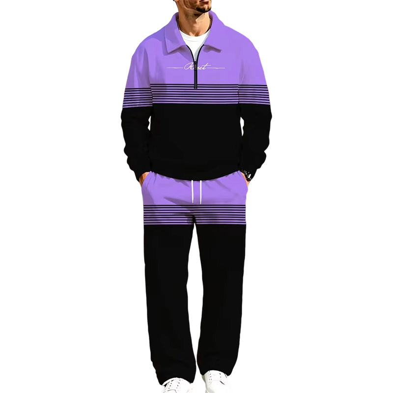 Ensemble de survêtement pour homme composé d'un sweat-shirt à demi-zip imprimé et d'un pantalon