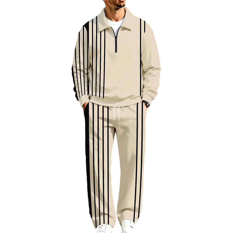 Ensemble de survêtement pour homme composé d'un sweat-shirt à demi-zip imprimé et d'un pantalon