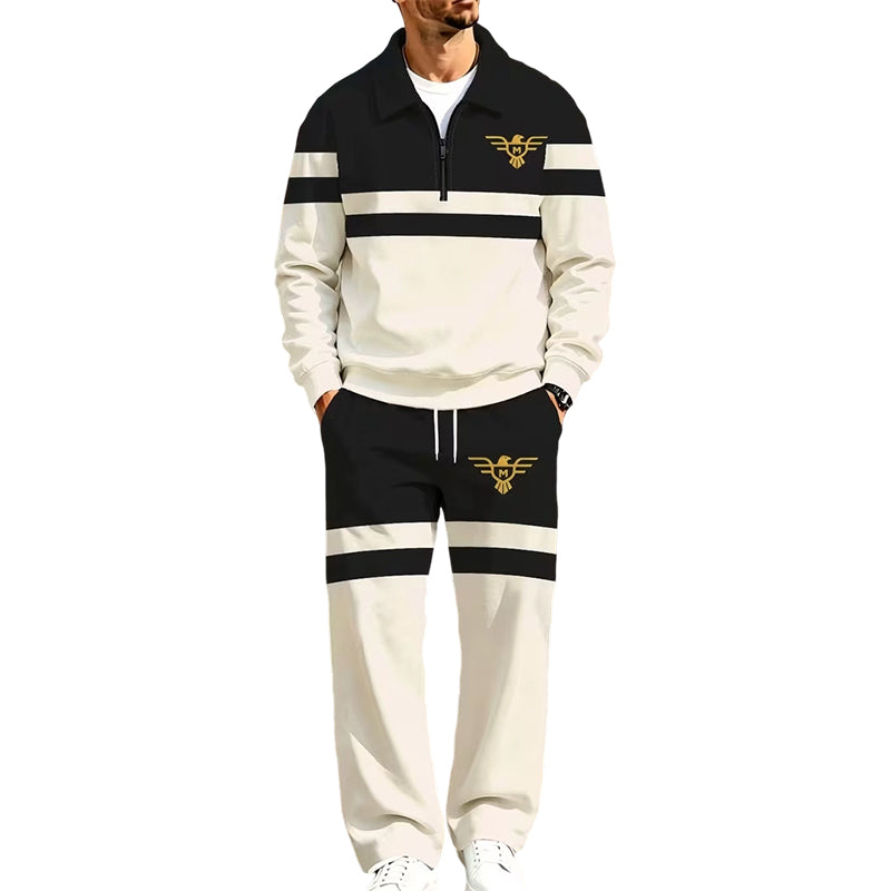 Ensemble de survêtement pour homme composé d'un sweat-shirt à demi-zip imprimé et d'un pantalon