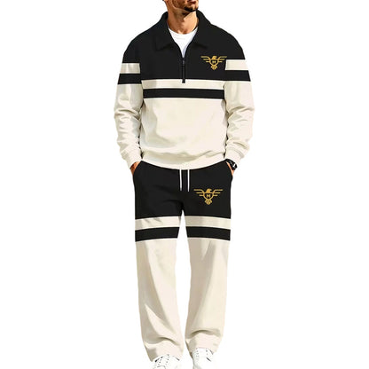Ensemble de survêtement pour homme composé d'un sweat-shirt à demi-zip imprimé et d'un pantalon