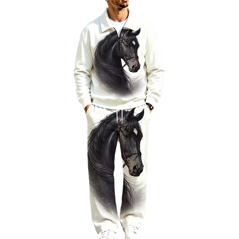 Ensemble de survêtement pour homme composé d'un sweat-shirt à demi-zip imprimé et d'un pantalon