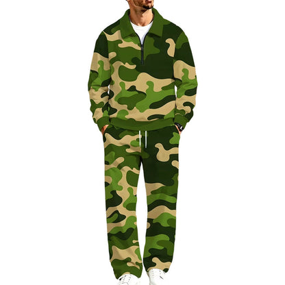 Ensemble de survêtement pour homme composé d'un sweat-shirt à demi-zip imprimé et d'un pantalon