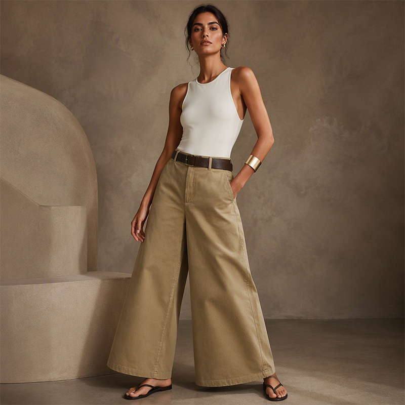 Pantalon décontracté à jambes larges pour femme