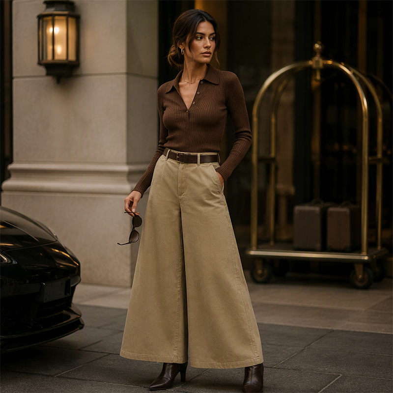 Pantalon décontracté à jambes larges pour femme