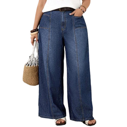 Jean décontracté taille haute à jambes larges pour femme