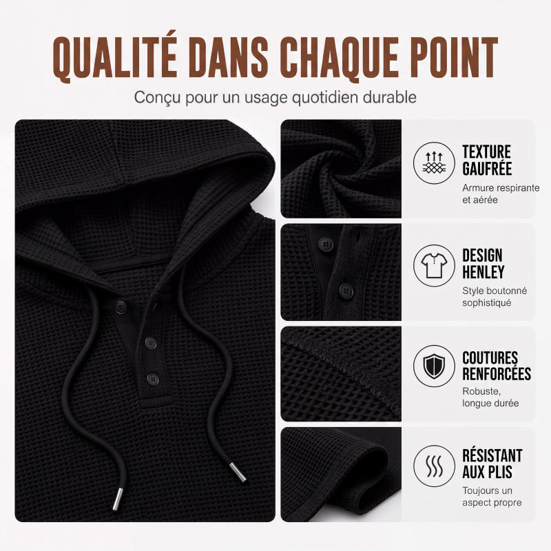 Sweat à capuche décontracté pour en maille gaufrée