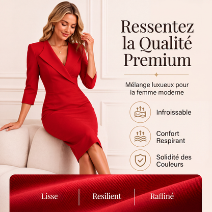 Robe blazer pour femme à col V et manches 3/4
