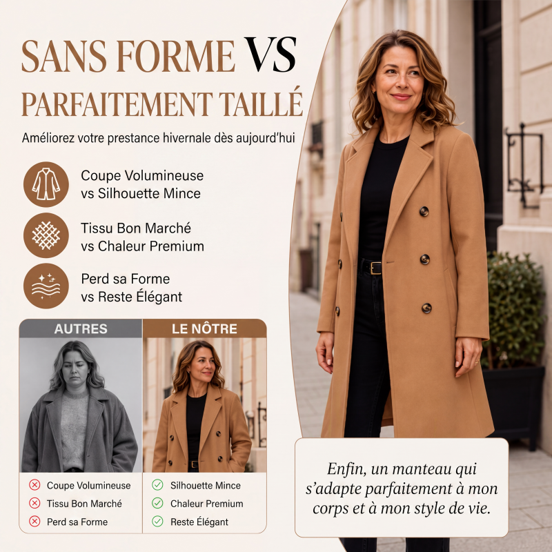 Manteau femme croisé en mélange de laine