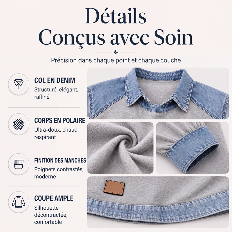 Sweat à manches longues pour femme en jean patchwork