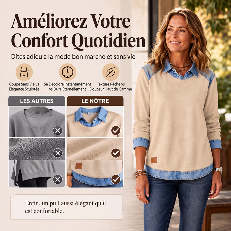 Sweat à manches longues pour femme en jean patchwork