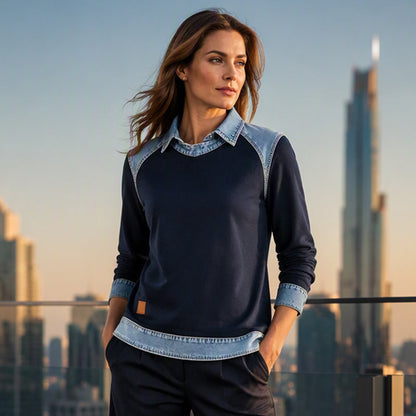Sweat à manches longues pour femme en jean patchwork