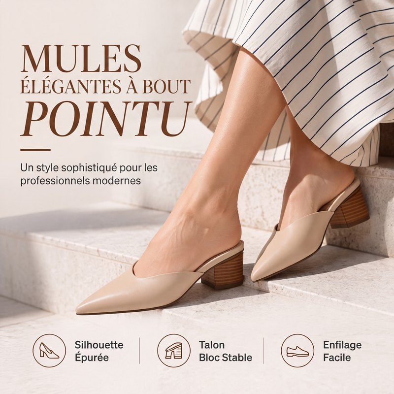 Mules à bout pointu et talon épais pour femme