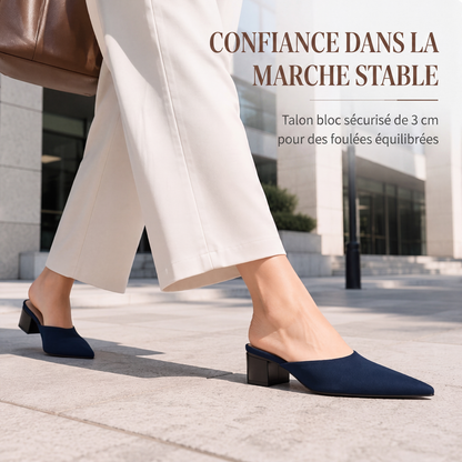 Mules à bout pointu et talon épais pour femme