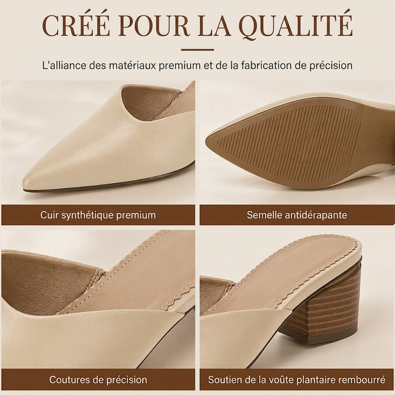 Mules à bout pointu et talon épais pour femme