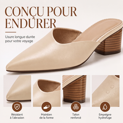 Mules à bout pointu et talon épais pour femme