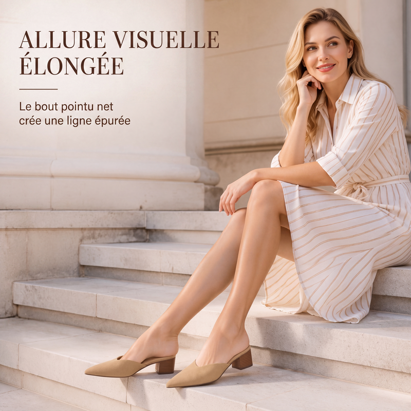Mules à bout pointu et talon épais pour femme