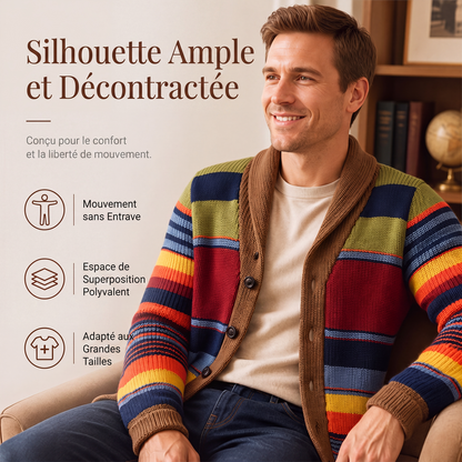 Cardigan en maille rayé à col châle pour homme