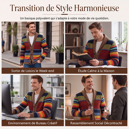 Cardigan en maille rayé à col châle pour homme