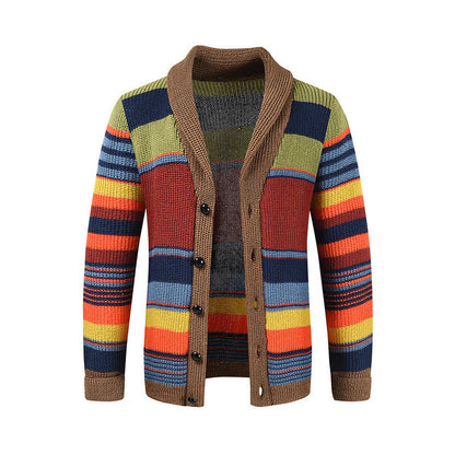 Cardigan en maille rayé à col châle pour homme