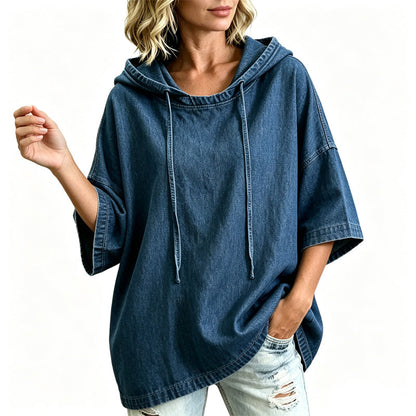 Sweat à capuche décontracté en jean ample pour femme