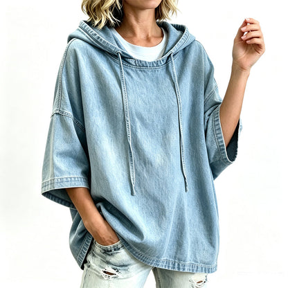 Sweat à capuche décontracté en jean ample pour femme