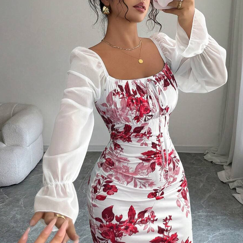 Robe évasée élégante à imprimé floral pour femme