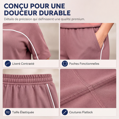 Ensemble haut et pantalon décontracté à manches courtes pour femme