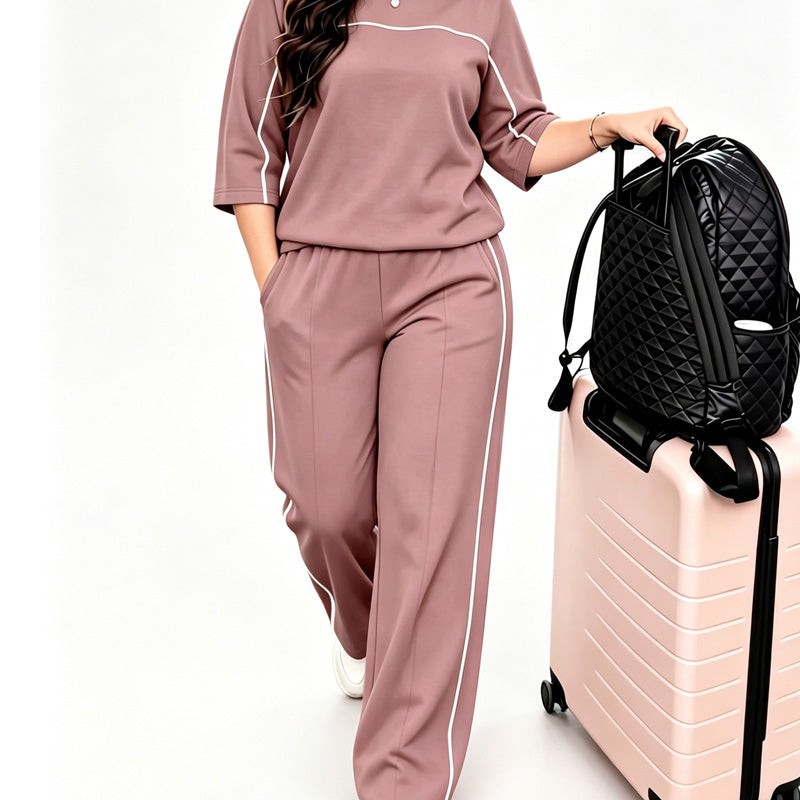 Ensemble haut et pantalon décontracté à manches courtes pour femme