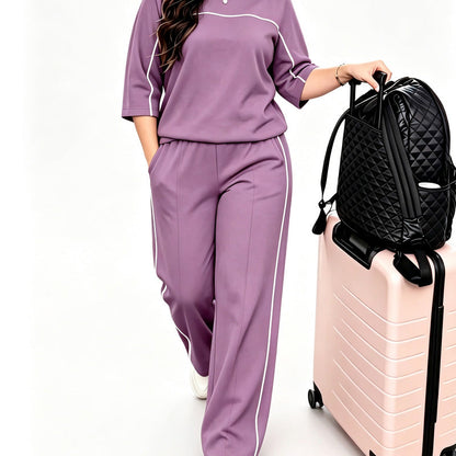 Ensemble haut et pantalon décontracté à manches courtes pour femme