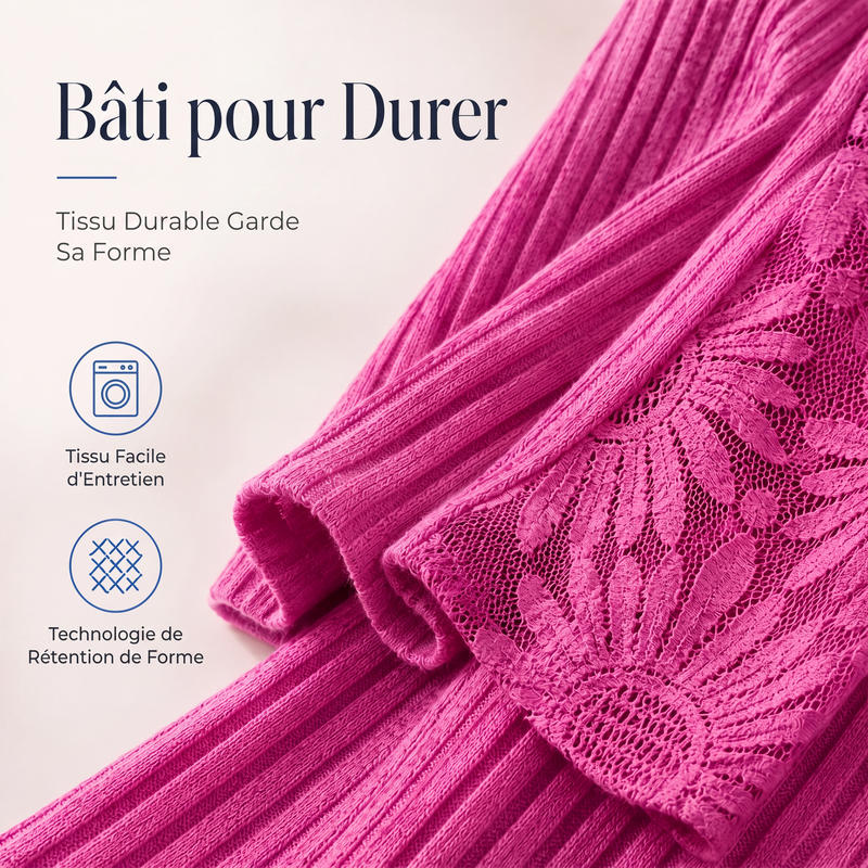Haut à manches longues pour femme en maille côtelée brossée avec patchwork de dentelle