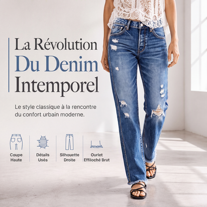 Jean droit délavé pour femme