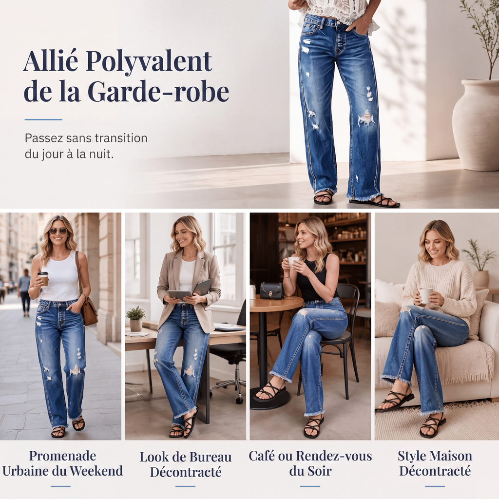 Jean droit délavé pour femme