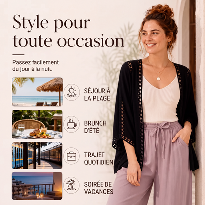 Cardigan en dentelle ajourée ample pour femme