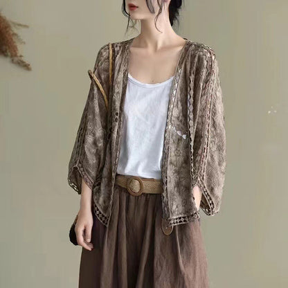 Cardigan en dentelle ajourée ample pour femme