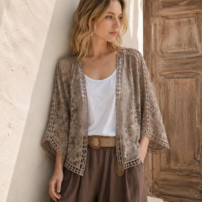 Cardigan en dentelle ajourée ample pour femme