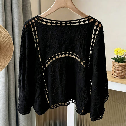 Cardigan en dentelle ajourée ample pour femme