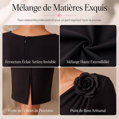 Robe midi froncée pour femme avec détails de rose 3D