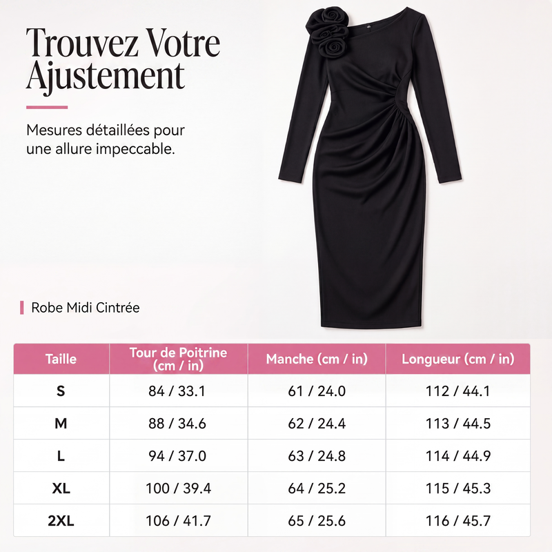 Robe midi froncée pour femme avec détails de rose 3D