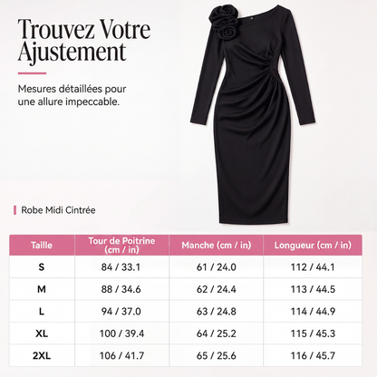 Robe midi froncée pour femme avec détails de rose 3D