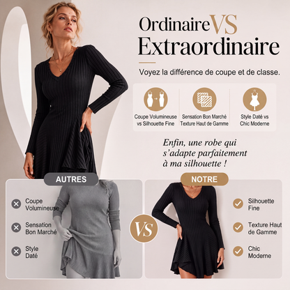 Robe trapèze en maille à manches longues pour femme