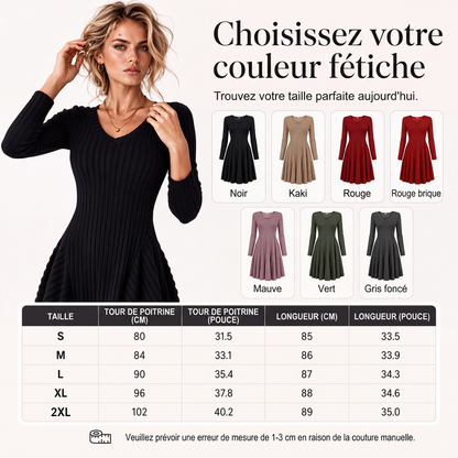 Robe trapèze en maille à manches longues pour femme