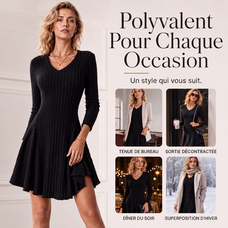 Robe trapèze en maille à manches longues pour femme