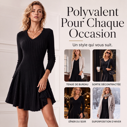 Robe trapèze en maille à manches longues pour femme