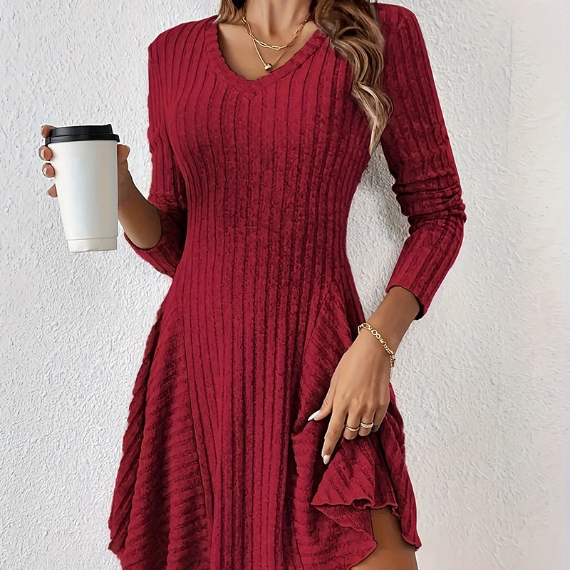 Robe trapèze en maille à manches longues pour femme