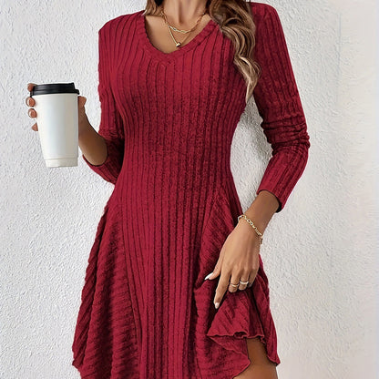 Robe trapèze en maille à manches longues pour femme