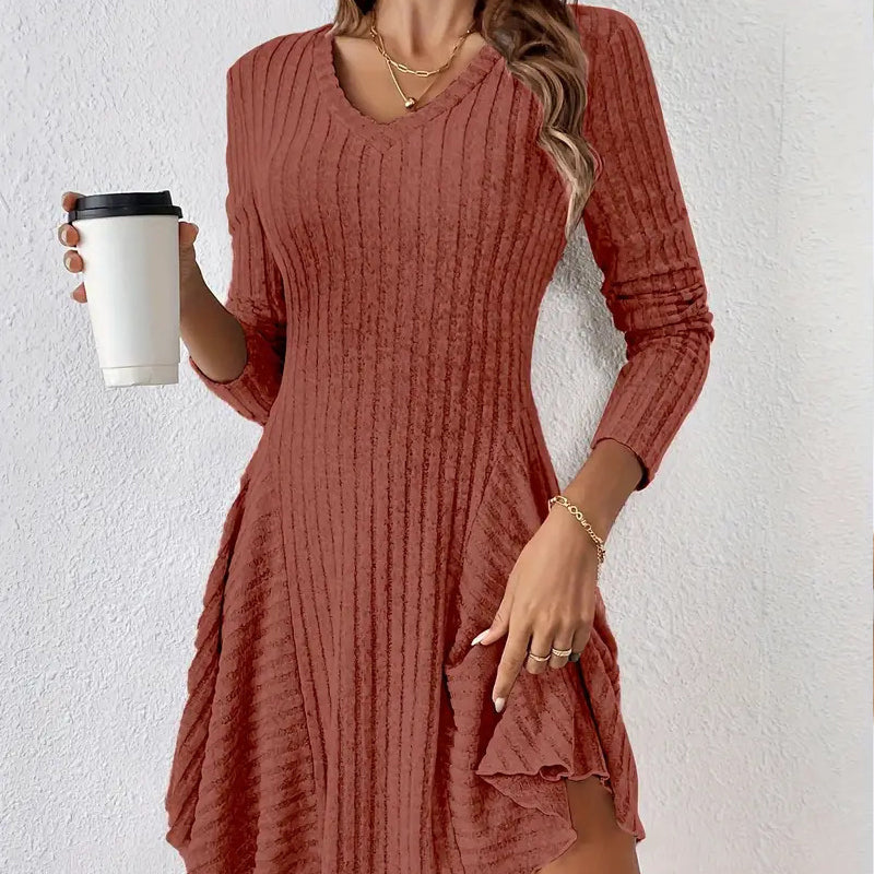Robe trapèze en maille à manches longues pour femme