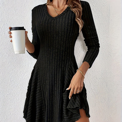 Robe trapèze en maille à manches longues pour femme