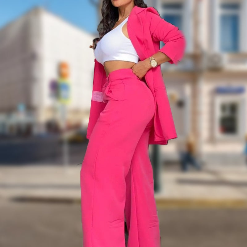 Ensembles de Deux Pièces Tendance de Couleur Unie pour Femmes - Blazer et Pantalon
